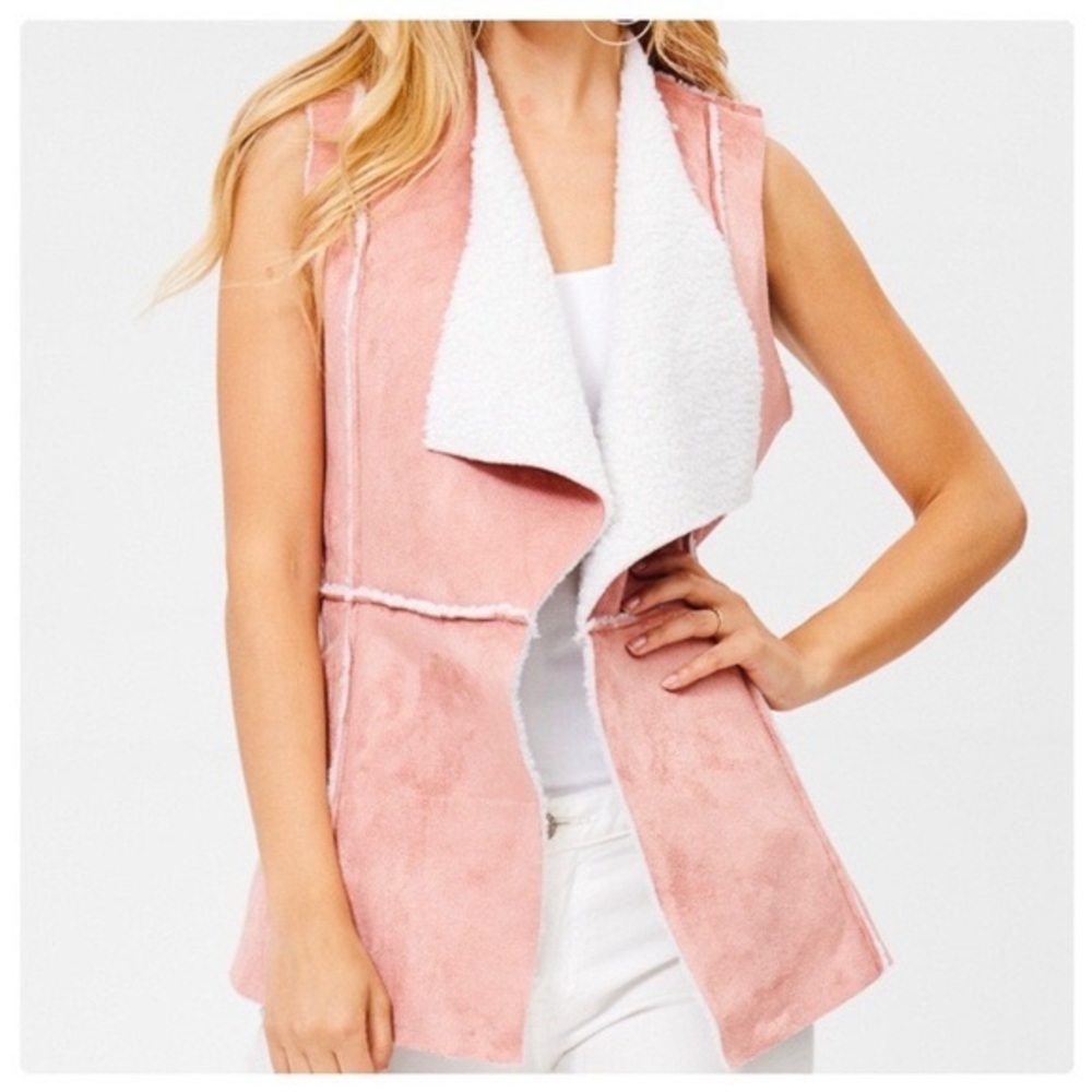 Classic Pink Sherpa Suede Vest - Picture 7 of 7